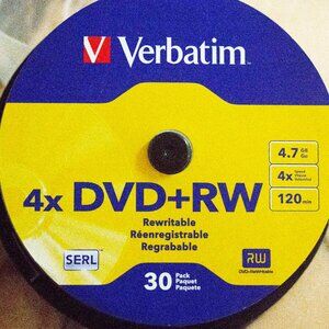 ONE UNSEALED 30-PACK (MINUS ABOUT 2 DISKS) VERBATIM 4X DVD+RW DISKS - DVD+RW